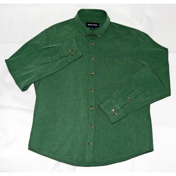 Untuckit Trim Men's Long Sleeve Button Down Green Flannel‎ Shirt Size XL